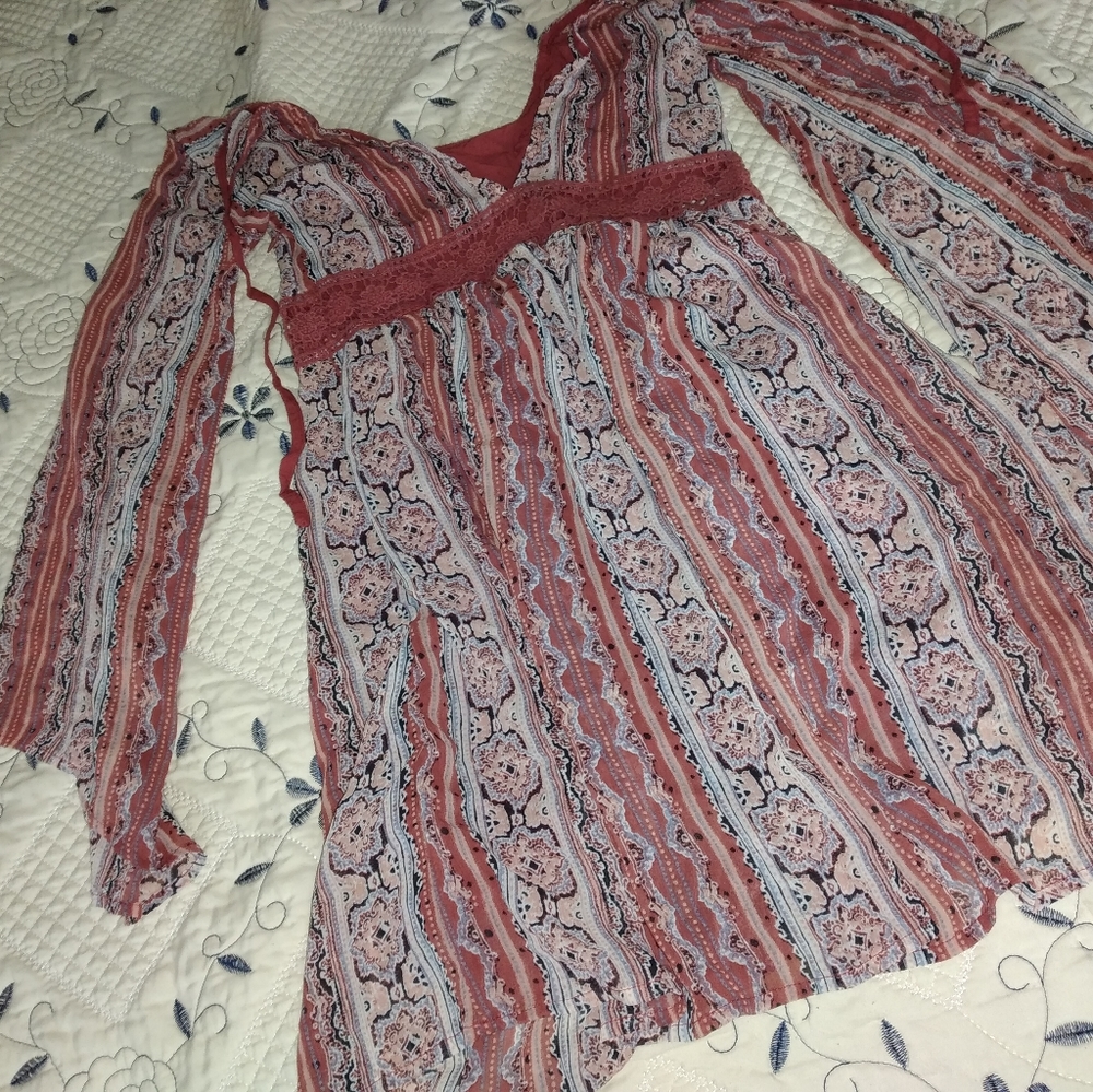 Red dress with long sleeves